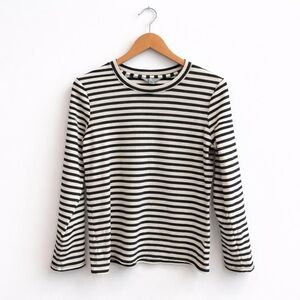 Striped Ribbed Long Sleeve Top - Black and White